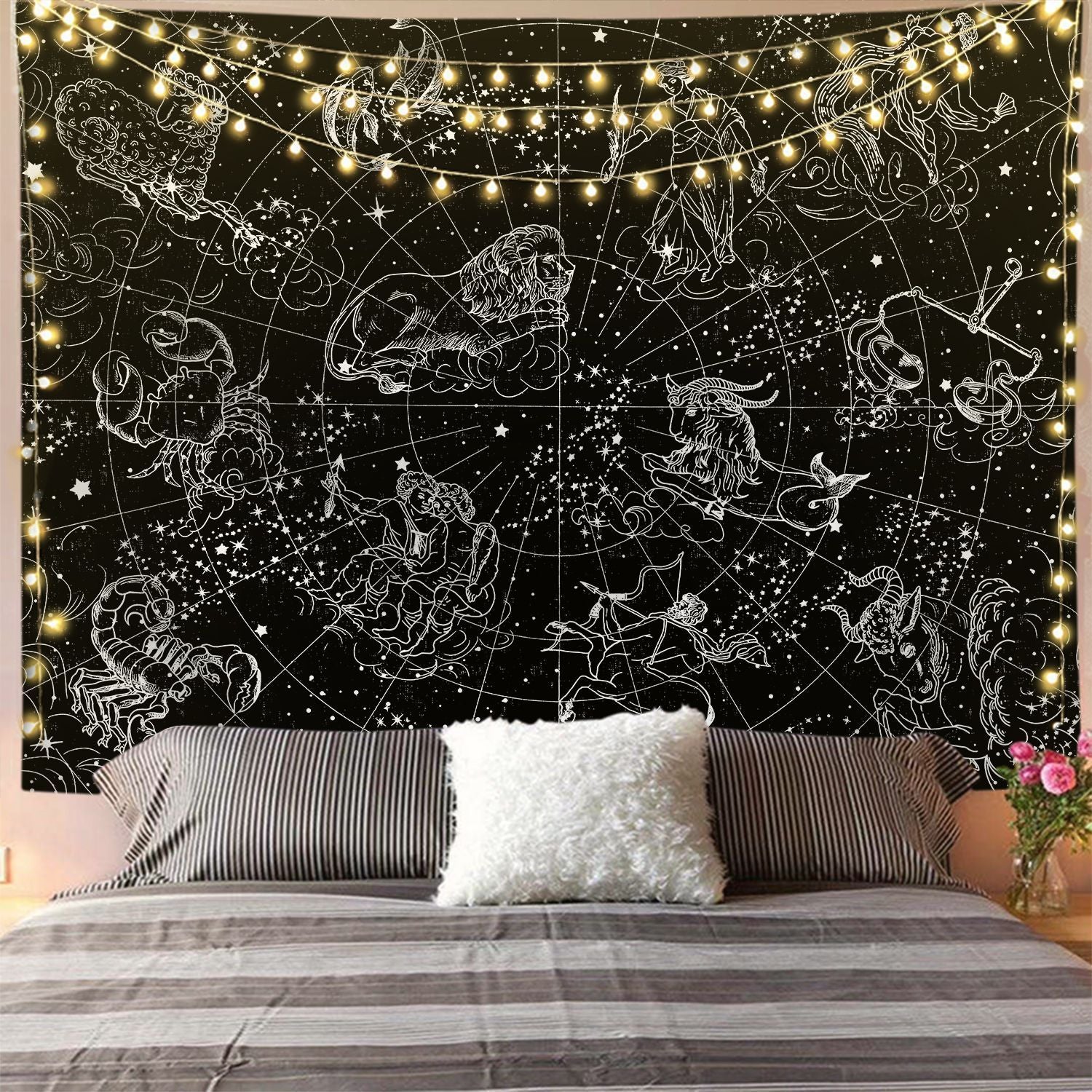 HKM-244819 Black and White 3D Digital Printed Polyester Tapestry for Home and Outdoor Use