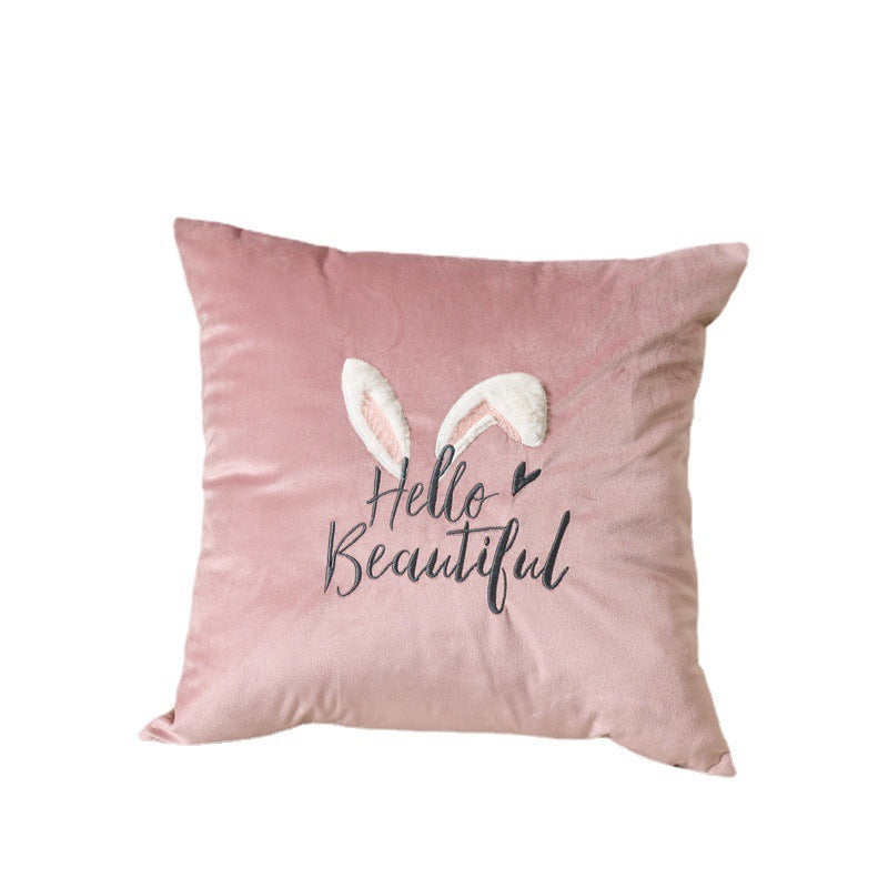 HKM-244947 Embroidered Velvet Plush Animal Decorative Pillow Cover - Cute Rabbit, Cat, Puppy, Bear Designs