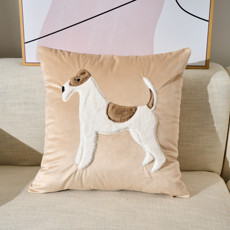 HKM-244947 Embroidered Velvet Plush Animal Decorative Pillow Cover - Cute Rabbit, Cat, Puppy, Bear Designs