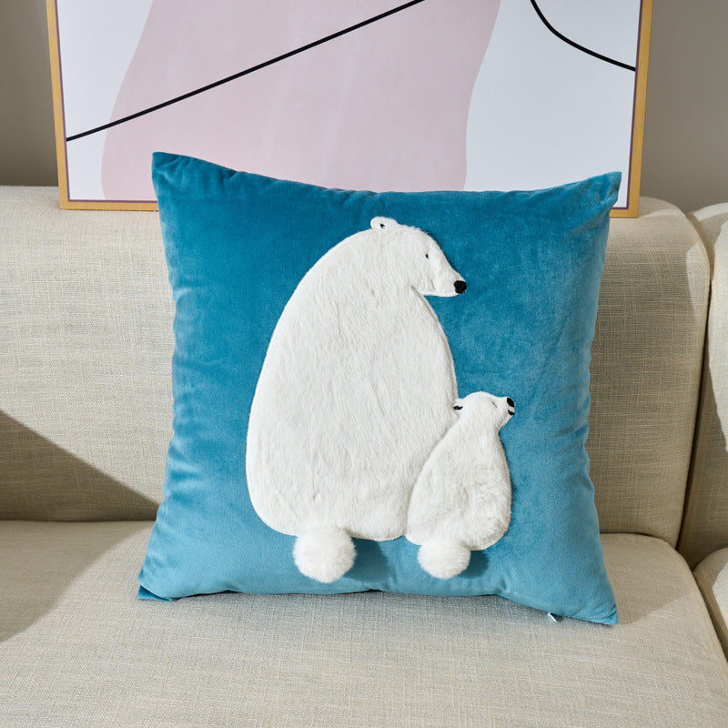 HKM-244947 Embroidered Velvet Plush Animal Decorative Pillow Cover - Cute Rabbit, Cat, Puppy, Bear Designs