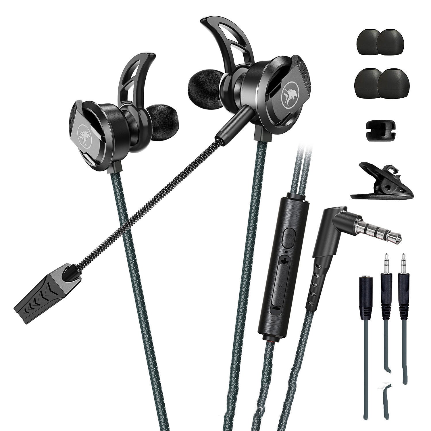 HKM-245331 In-Ear Wired Gaming Headset with Long Microphone and 3.5mm Audio Adapter