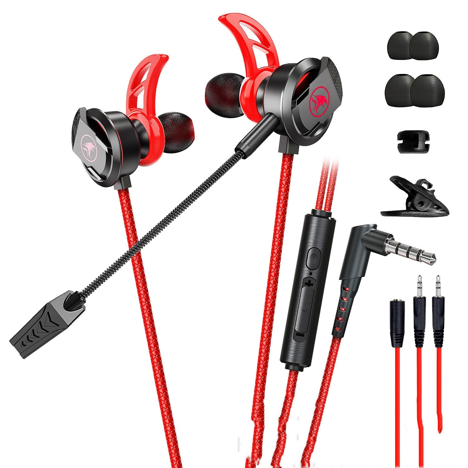 HKM-245331 In-Ear Wired Gaming Headset with Long Microphone and 3.5mm Audio Adapter