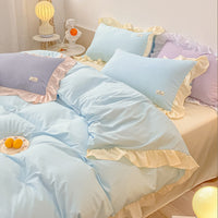 HKM-245459 Elegant Floral Duvet Cover Set in Soda Green, Baby Blue, Lilac Purple and Rubber Purple - Multiple Sizes Available