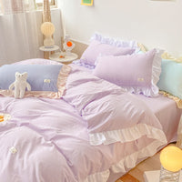 HKM-245459 Elegant Floral Duvet Cover Set in Soda Green, Baby Blue, Lilac Purple and Rubber Purple - Multiple Sizes Available