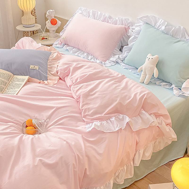 HKM-245459 Elegant Floral Duvet Cover Set in Soda Green, Baby Blue, Lilac Purple and Rubber Purple - Multiple Sizes Available