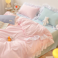 HKM-245459 Elegant Floral Duvet Cover Set in Soda Green, Baby Blue, Lilac Purple and Rubber Purple - Multiple Sizes Available