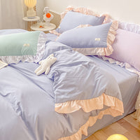 HKM-245459 Elegant Floral Duvet Cover Set in Soda Green, Baby Blue, Lilac Purple and Rubber Purple - Multiple Sizes Available