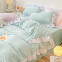 HKM-245459 Elegant Floral Duvet Cover Set in Soda Green, Baby Blue, Lilac Purple and Rubber Purple - Multiple Sizes Available