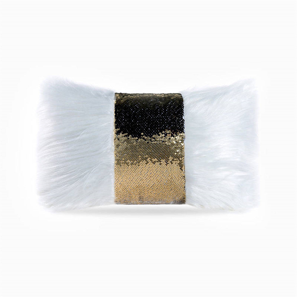 HKM-245523 Plush Sequin Bow Long Hair Hug Pillowcase for Sofa or Waist Support