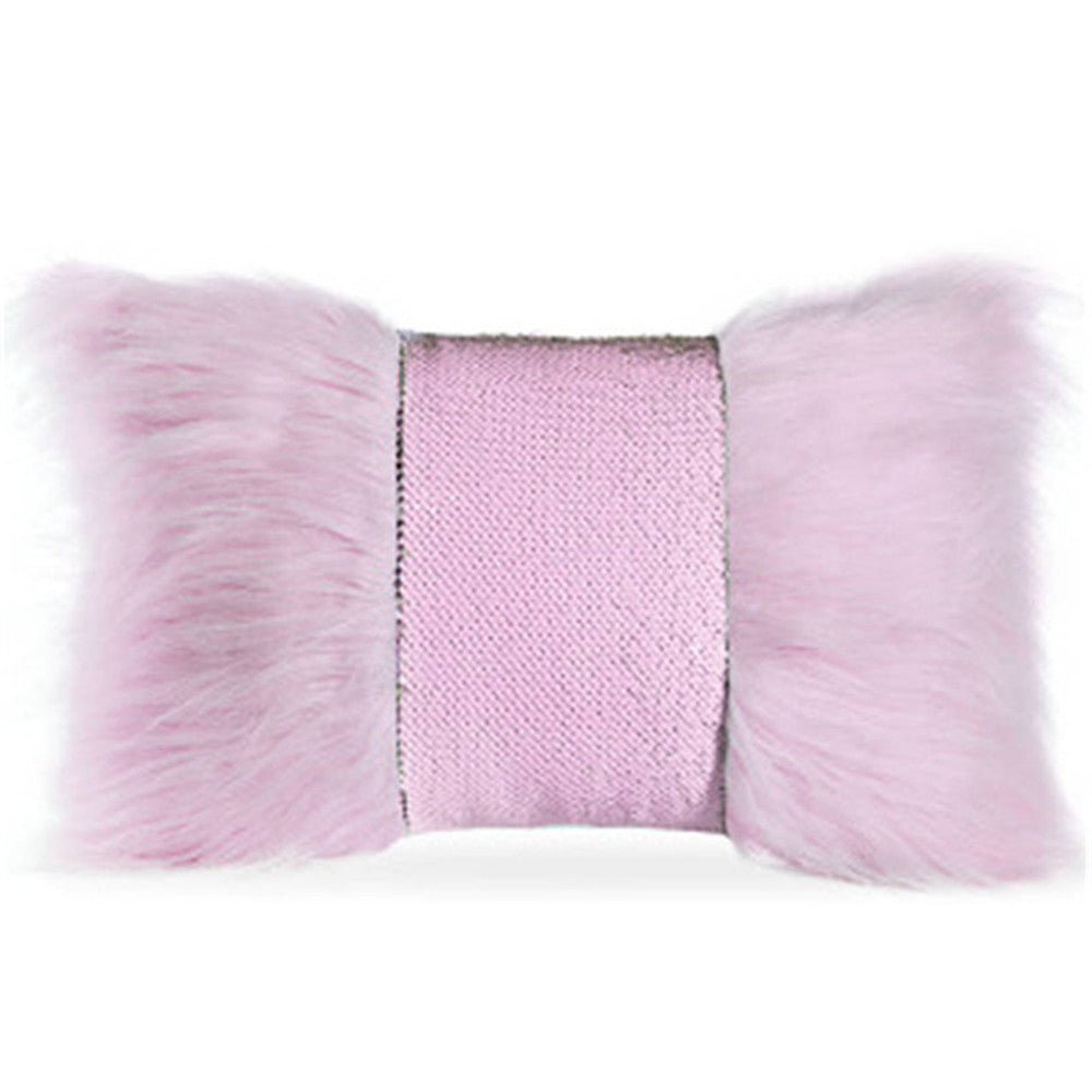HKM-245523 Plush Sequin Bow Long Hair Hug Pillowcase for Sofa or Waist Support