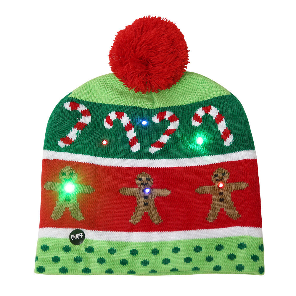 HKM-245587 Illuminated Knitted Christmas Hat with Integrated LED Lights for Adults and Kids