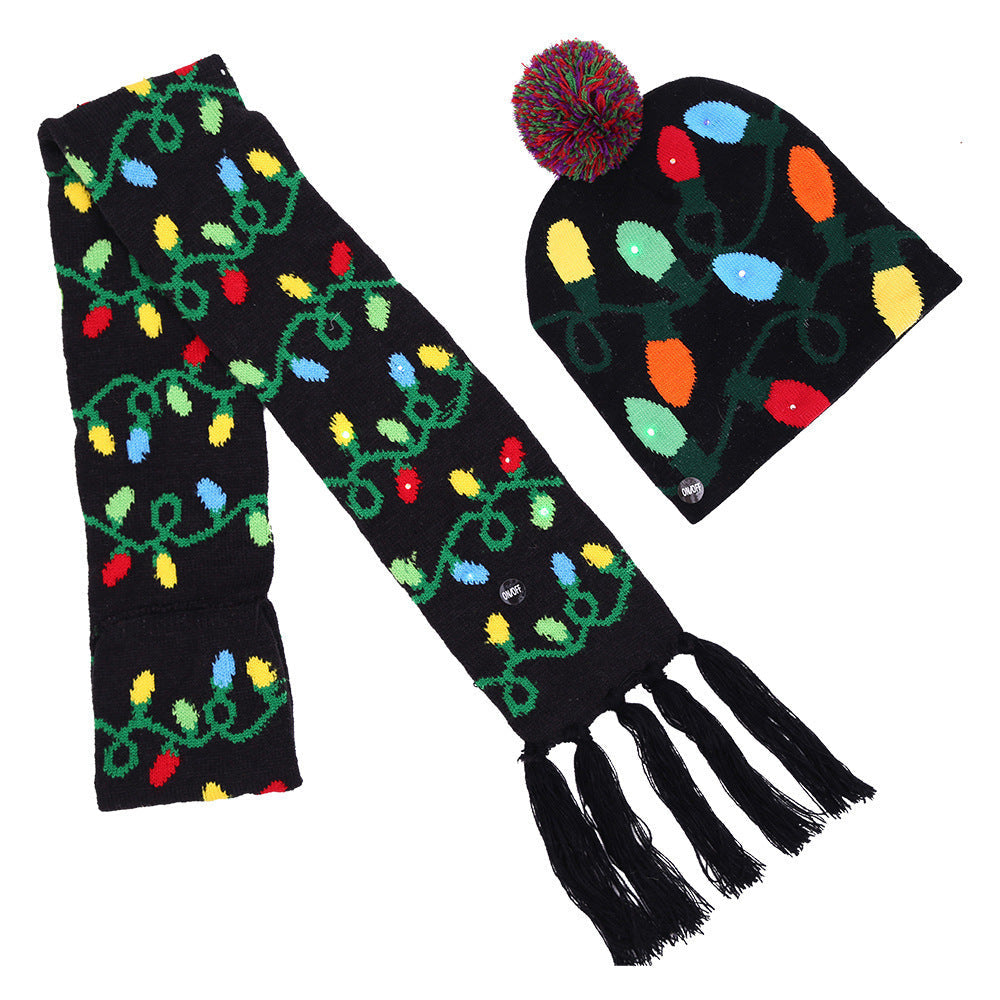HKM-245587 Illuminated Knitted Christmas Hat with Integrated LED Lights for Adults and Kids