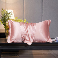 HKM-246035 Silk-like Luxury Square Cushion Cover in White, Metallic Silver, Princess Pink, and Navy - 40x40cm