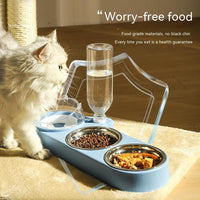 HKM-246163 Automatic Water Dispenser Cat Food Bowl with Dual Cat Ear Design, Food Grade Plastic and Stainless Steel, Perfect for Small and Medium Pets