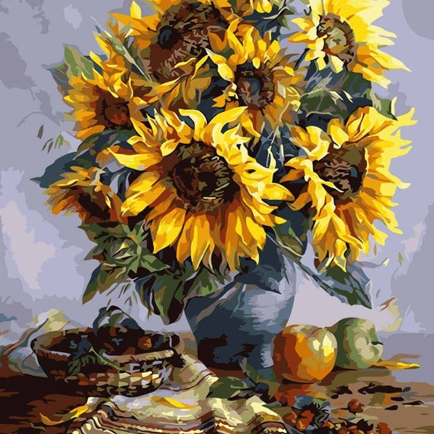 HKM-246227 Sunflower Vase Digital Oil Painting DIY Kit - Modern 40x50 Canvas Decor