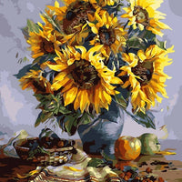 HKM-246227 Sunflower Vase Digital Oil Painting DIY Kit - Modern 40x50 Canvas Decor