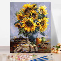 HKM-246227 Sunflower Vase Digital Oil Painting DIY Kit - Modern 40x50 Canvas Decor