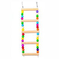 HKM-246227 Wooden Swing and Biting Toy for Birds - Multi-Color Parrot Play Accessory, 35cm