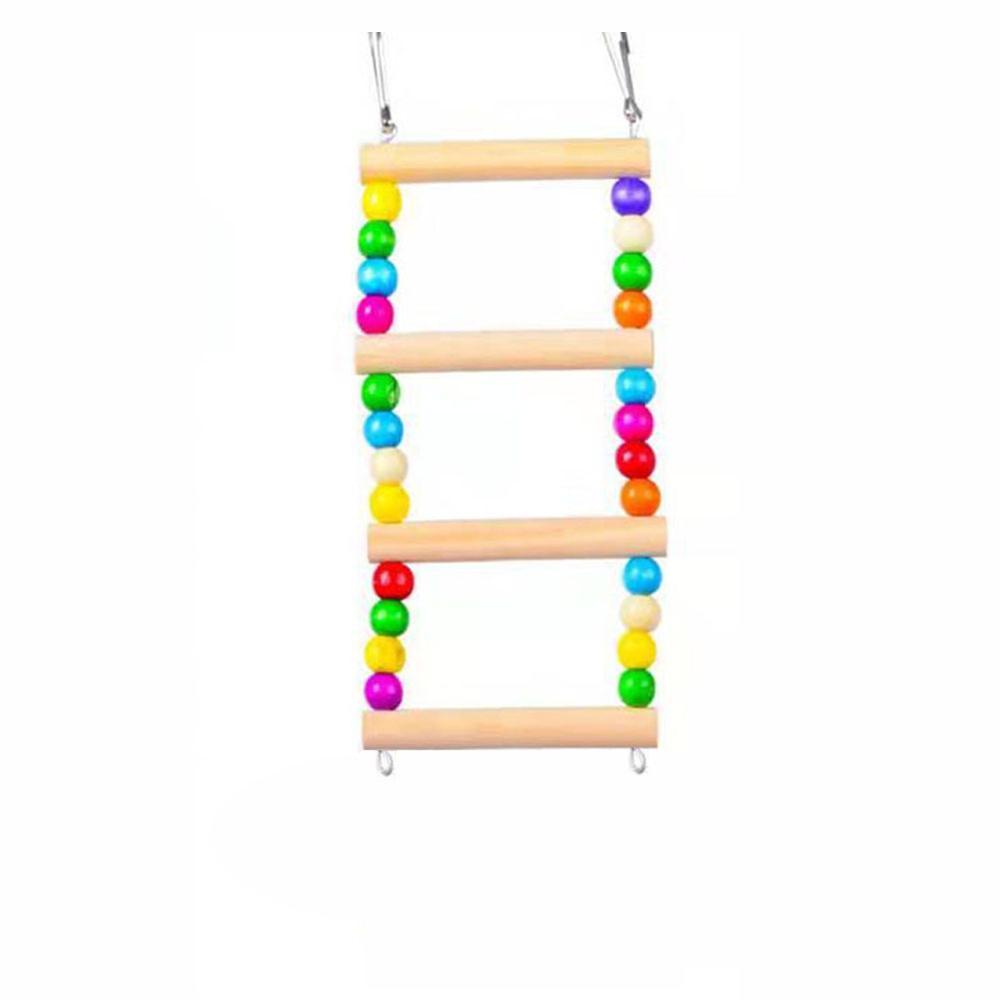 HKM-246227 Wooden Swing and Biting Toy for Birds - Multi-Color Parrot Play Accessory, 35cm