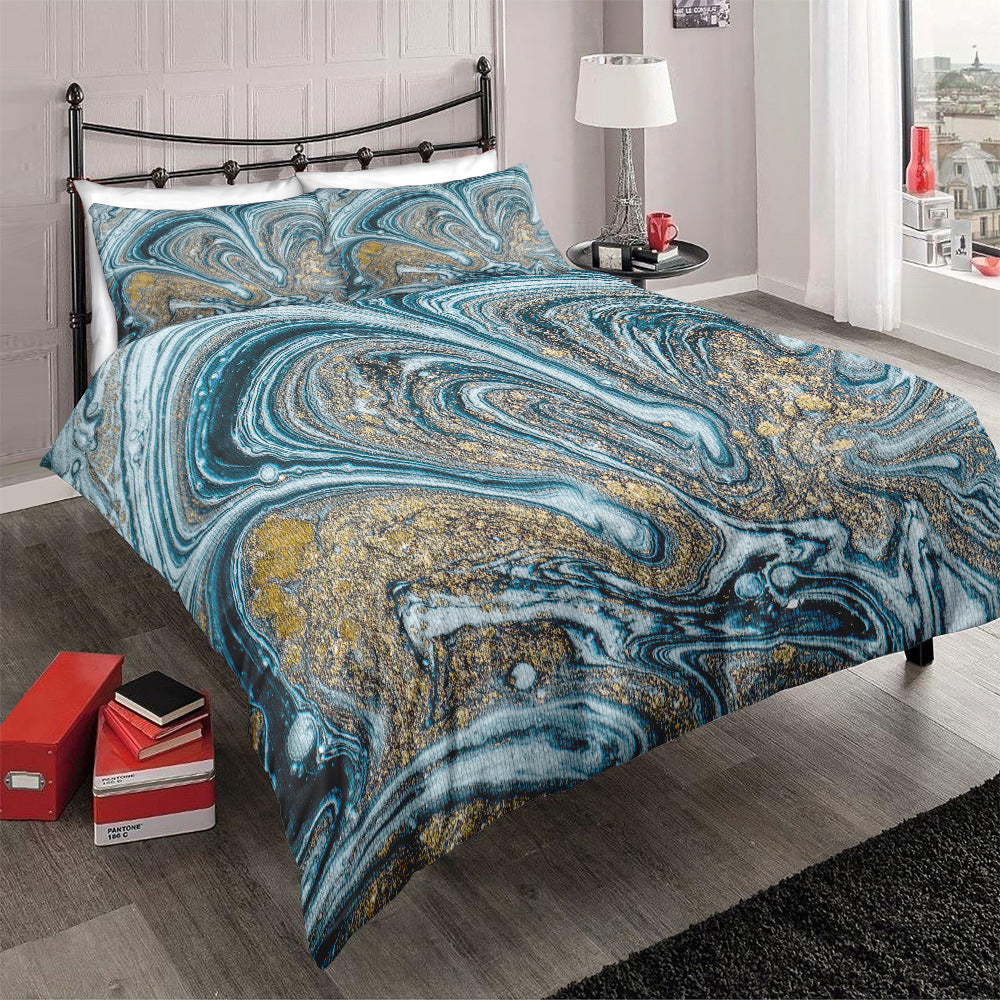 HKM-246291 Gilt Marble Three-Piece Bedding Set with Floral Design in Multiple Sizes