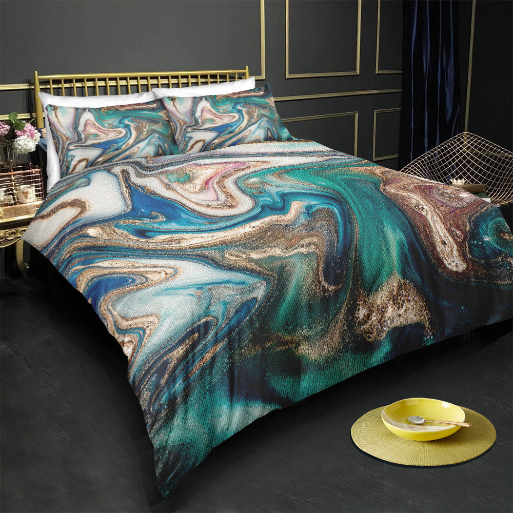 HKM-246291 Gilt Marble Three-Piece Bedding Set with Floral Design in Multiple Sizes