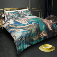 HKM-246291 Gilt Marble Three-Piece Bedding Set with Floral Design in Multiple Sizes