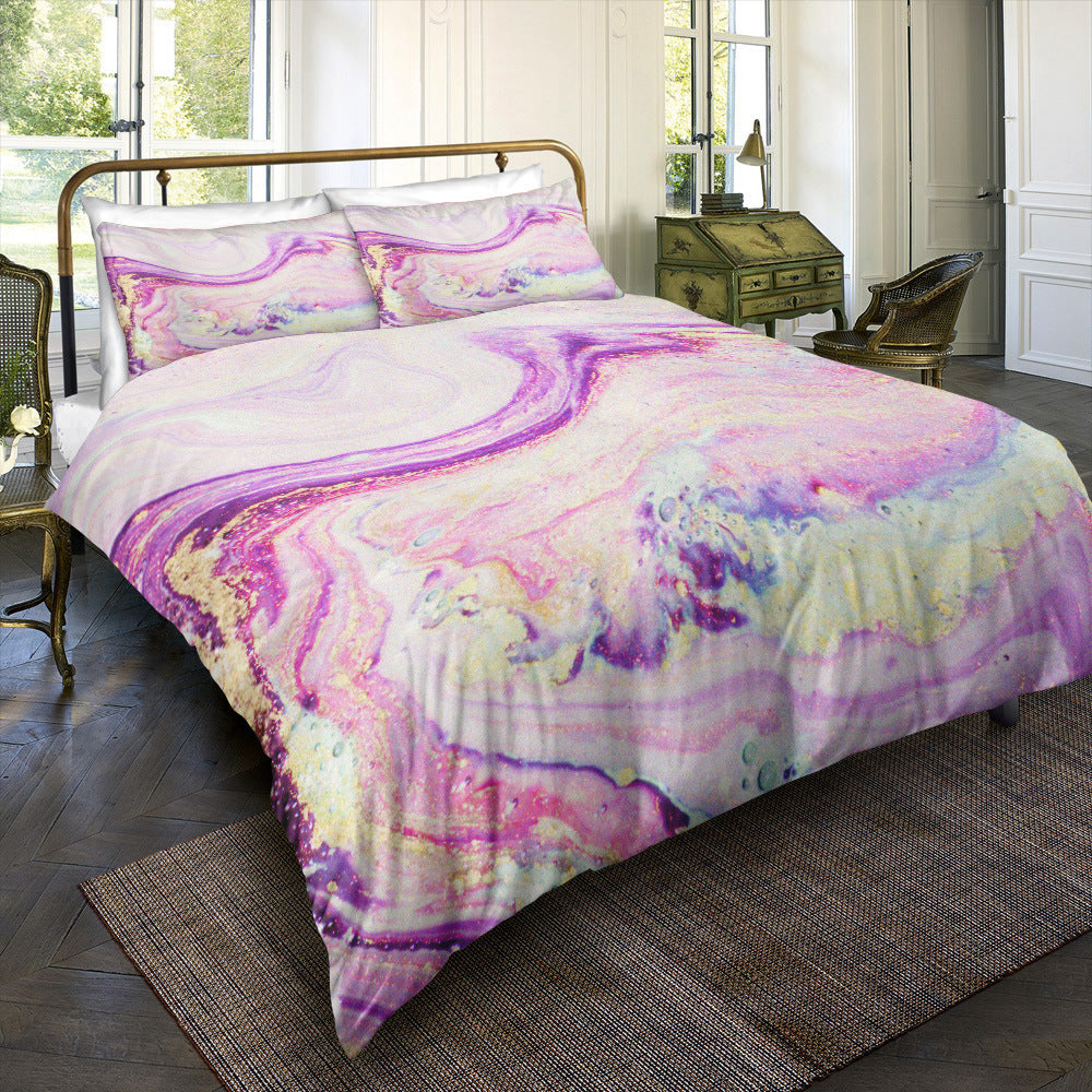 HKM-246291 Gilt Marble Three-Piece Bedding Set with Floral Design in Multiple Sizes