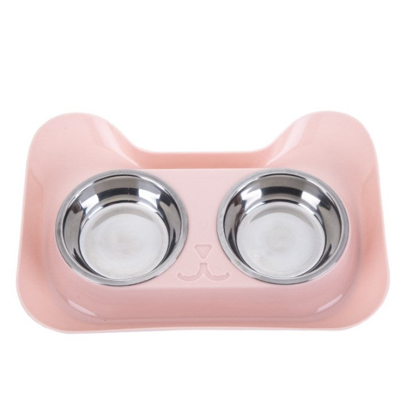 HKM-246483 Cat Head Double Bowl - PP and Stainless Steel Material, 31cm x 21.5cm
