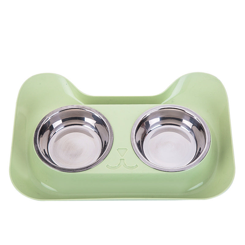 HKM-246483 Cat Head Double Bowl - PP and Stainless Steel Material, 31cm x 21.5cm