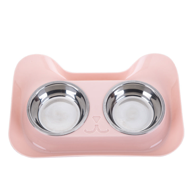 HKM-246483 Cat Head Double Bowl - PP and Stainless Steel Material, 31cm x 21.5cm