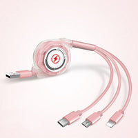 HKM-246675 3-in-1 Telescopic Charging Cable - 1m Length, TPE Body, Titanium Alloy Connectors