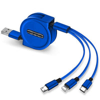 HKM-246675 3-in-1 Telescopic Charging Cable - 1m Length, TPE Body, Titanium Alloy Connectors