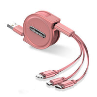 HKM-246675 3-in-1 Telescopic Charging Cable - 1m Length, TPE Body, Titanium Alloy Connectors