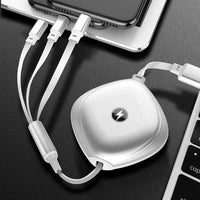 HKM-246675 3-in-1 Telescopic Charging Cable - 1m Length, TPE Body, Titanium Alloy Connectors