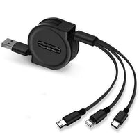 HKM-246675 3-in-1 Telescopic Charging Cable - 1m Length, TPE Body, Titanium Alloy Connectors
