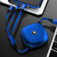 HKM-246675 3-in-1 Telescopic Charging Cable - 1m Length, TPE Body, Titanium Alloy Connectors