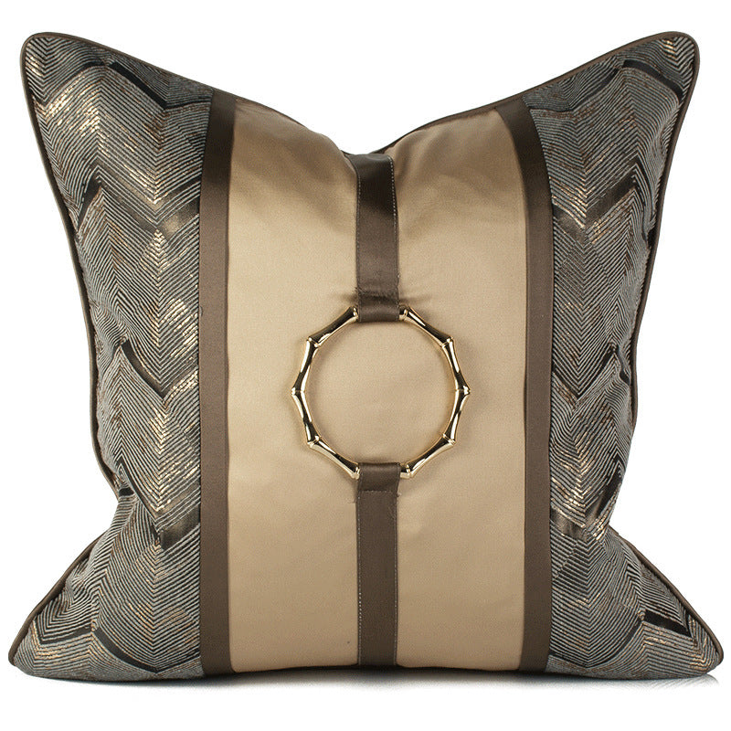 HKM-246675 Elegant Chinese Style Copper Ring Ornament Pillowcase - 45x45cm Precision Jacquard Design
