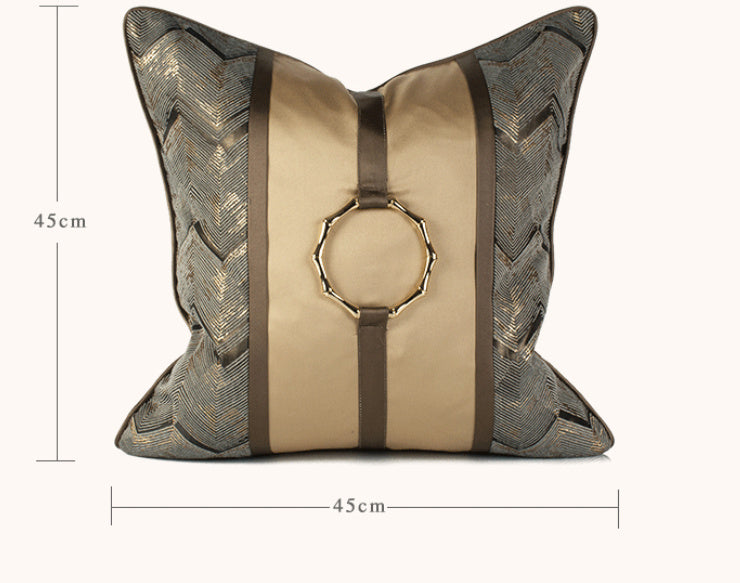HKM-246675 Elegant Chinese Style Copper Ring Ornament Pillowcase - 45x45cm Precision Jacquard Design
