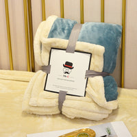 HKM-247059 Double Layer Flannel and Lamb Wool Blanket - Soft Plush Throw for Sofa and Bed