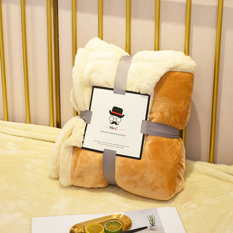 HKM-247059 Double Layer Flannel and Lamb Wool Blanket - Soft Plush Throw for Sofa and Bed