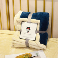 HKM-247059 Double Layer Flannel and Lamb Wool Blanket - Soft Plush Throw for Sofa and Bed
