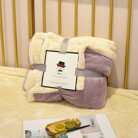 HKM-247059 Double Layer Flannel and Lamb Wool Blanket - Soft Plush Throw for Sofa and Bed