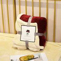 HKM-247059 Double Layer Flannel and Lamb Wool Blanket - Soft Plush Throw for Sofa and Bed