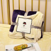 HKM-247059 Double Layer Flannel and Lamb Wool Blanket - Soft Plush Throw for Sofa and Bed