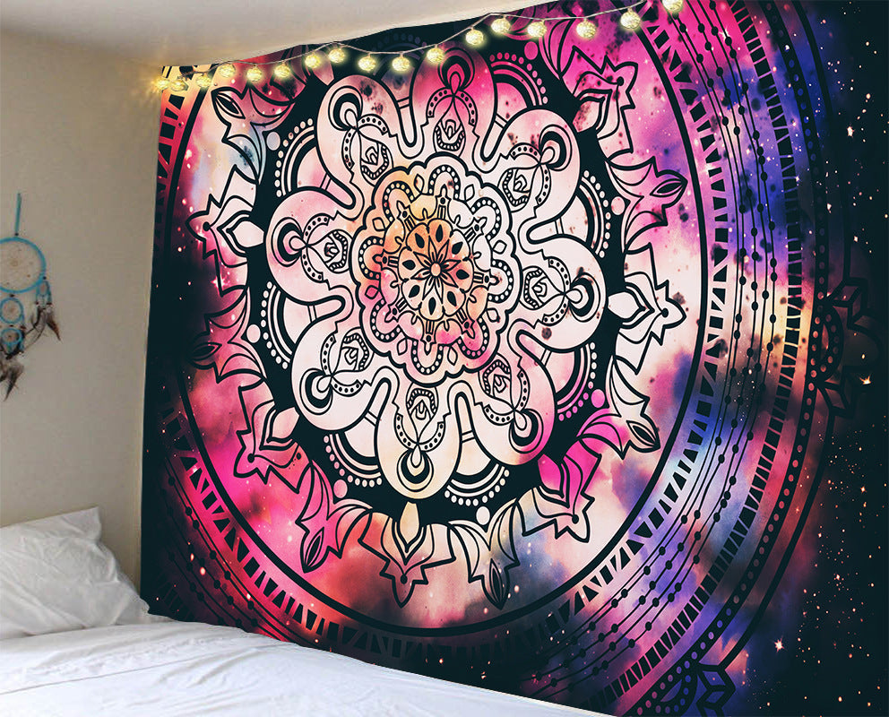 HKM-247123 Mandala Series Printed Polyester Tapestry Wall Hanging - Versatile Blanket for Living Room, Bedroom, and Outdoor Use