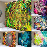 HKM-247123 Mandala Series Printed Polyester Tapestry Wall Hanging - Versatile Blanket for Living Room, Bedroom, and Outdoor Use