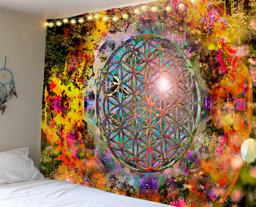 HKM-247123 Mandala Series Printed Polyester Tapestry Wall Hanging - Versatile Blanket for Living Room, Bedroom, and Outdoor Use