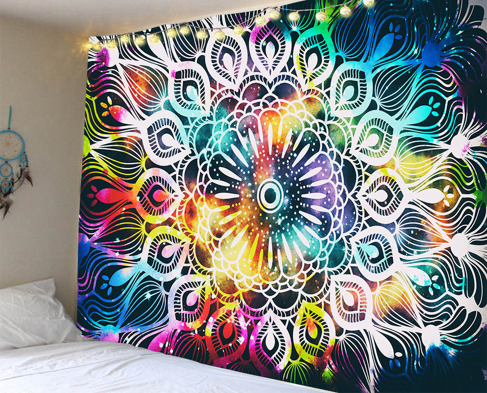 HKM-247123 Mandala Series Printed Polyester Tapestry Wall Hanging - Versatile Blanket for Living Room, Bedroom, and Outdoor Use
