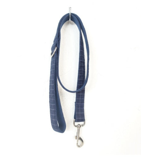HKM-247251 Blue Plaid Bow Dog Collar and Leash Set