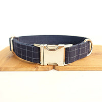 HKM-247251 Blue Plaid Bow Dog Collar and Leash Set